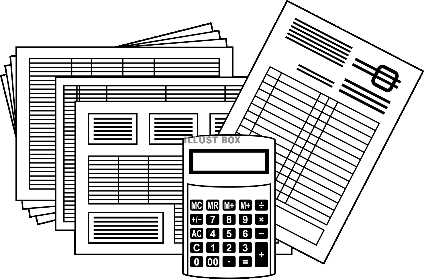 無料イラスト 会計 計算 経理 イメージ 線画 ぬりえ