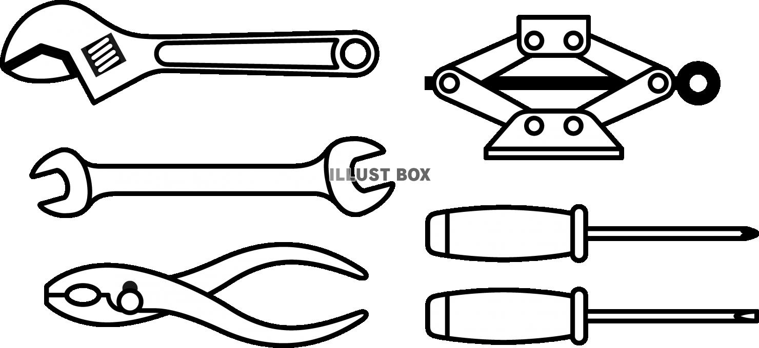 無料イラスト 車載工具 ツールセット 線画 塗り絵