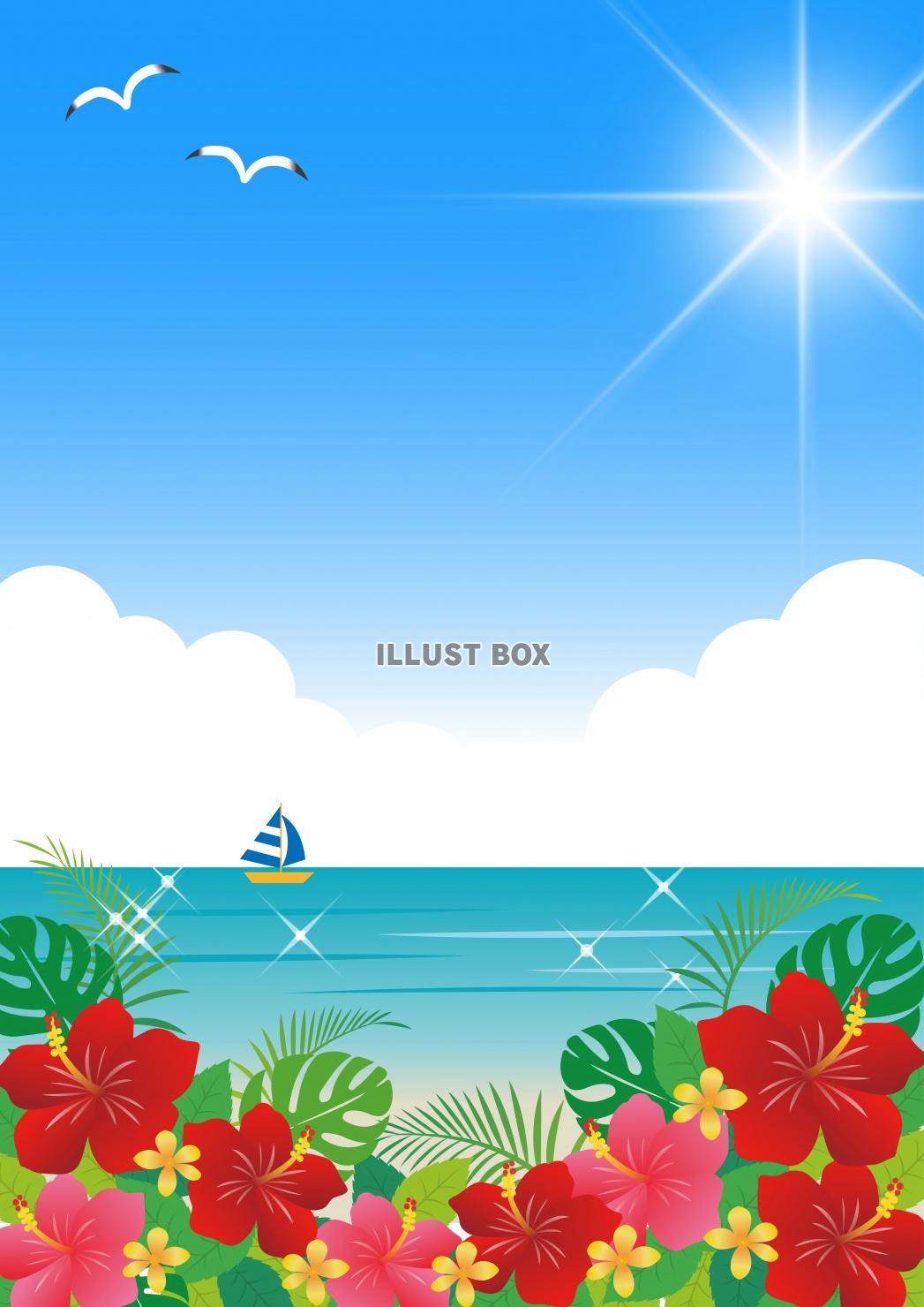 無料イラスト 夏の海背景素材 ハイビスカス