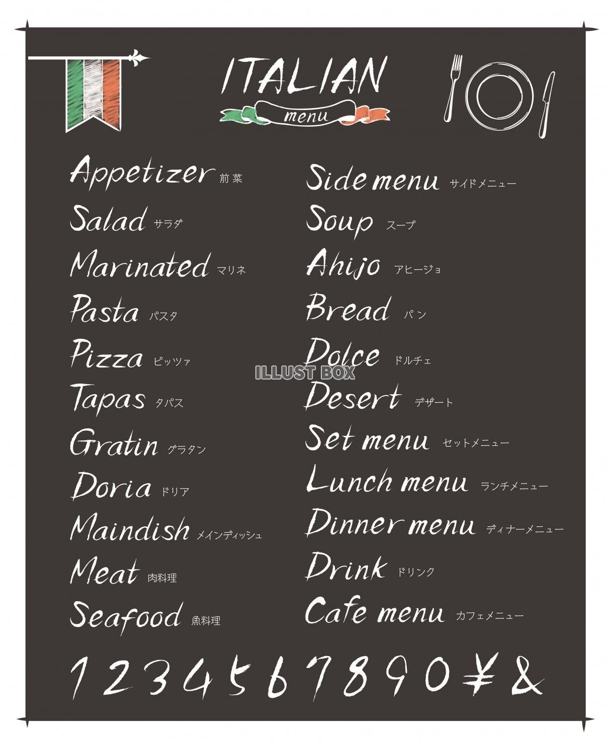 イタリアン　メニュー用文字セット（黒板風）