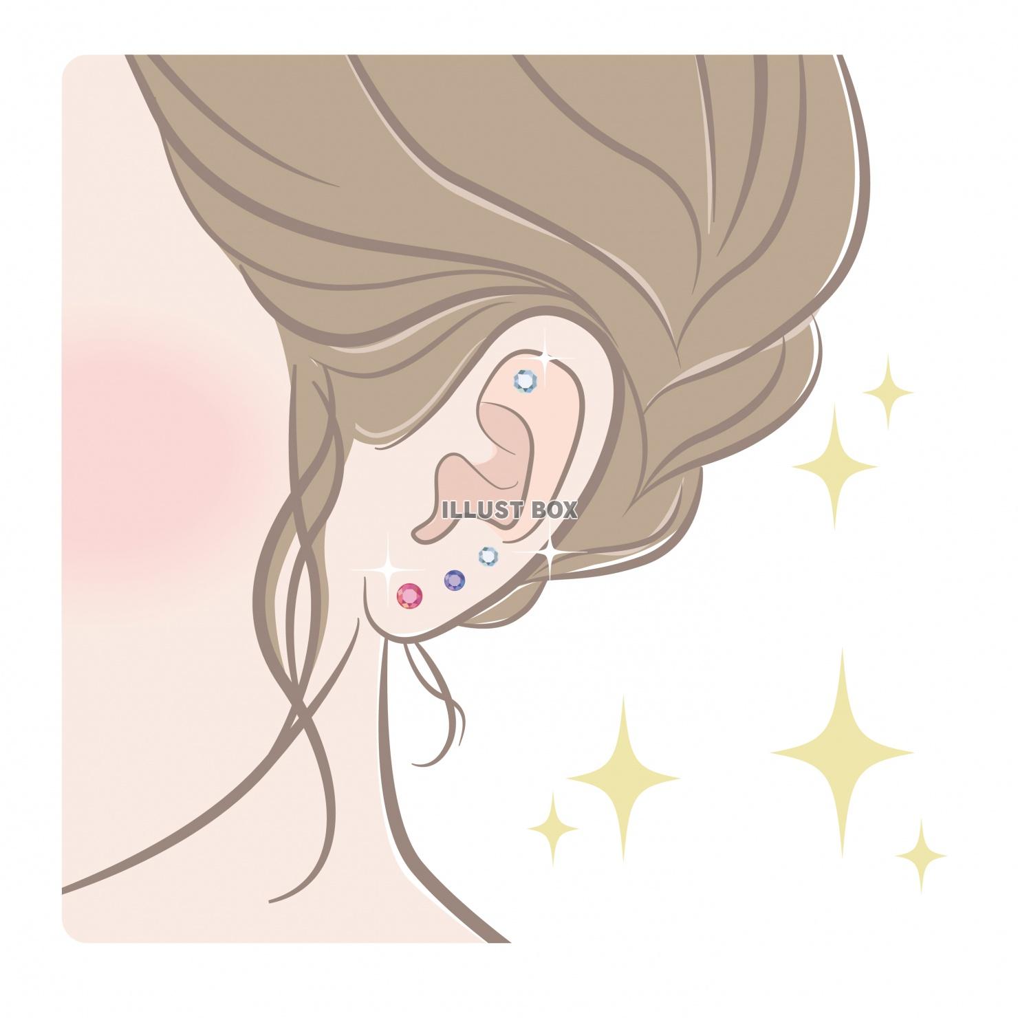 無料イラスト 耳つぼジュエリーをしている女性の耳