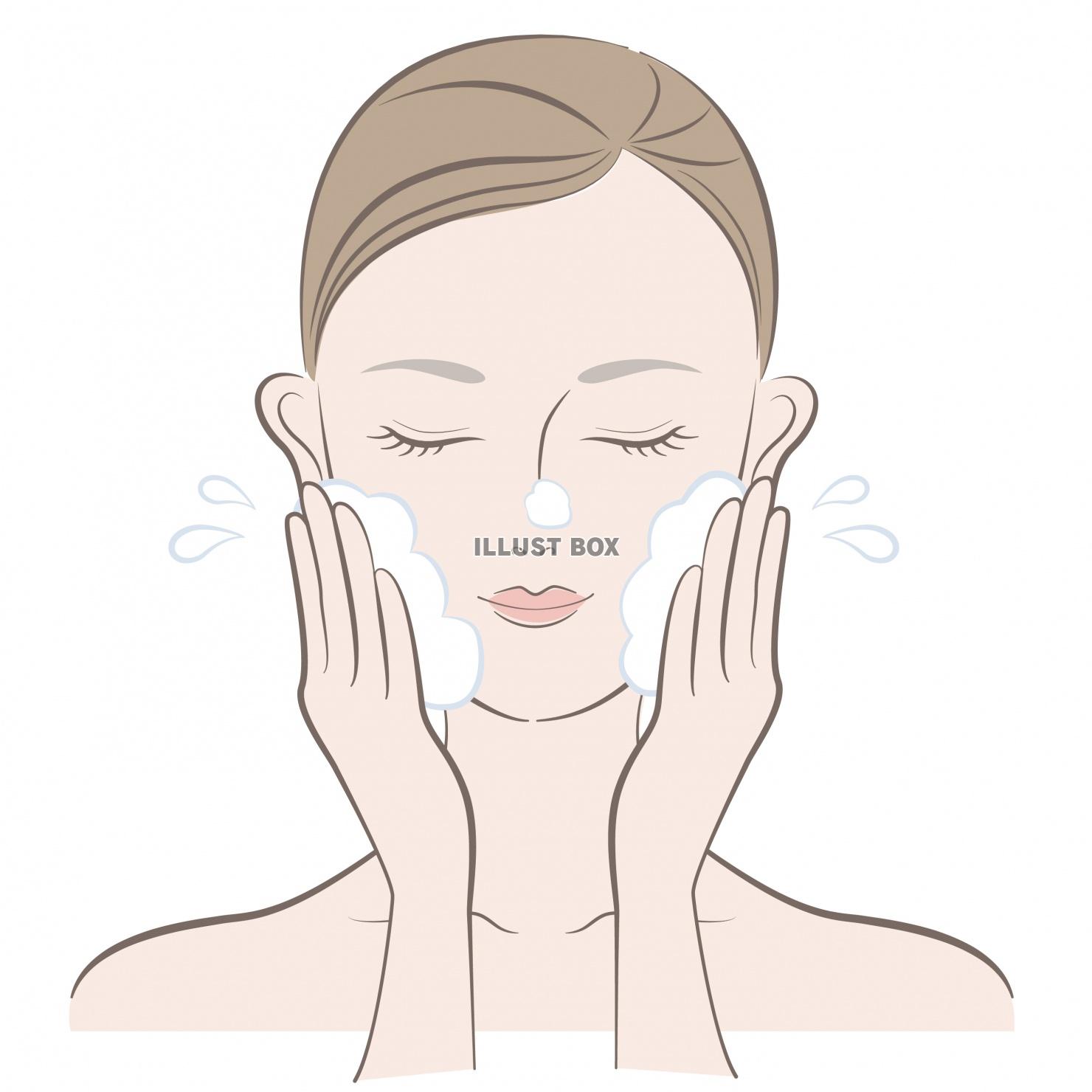 無料イラスト エステサロン 顔を洗っている女性 洗顔