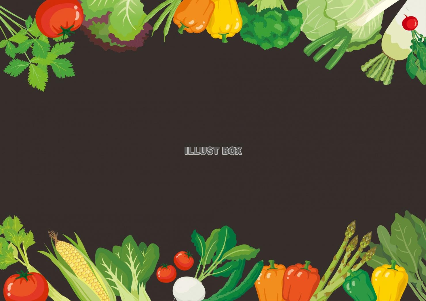 無料イラスト ベジタブル 野菜がいっぱいの背景フレーム 黒板風