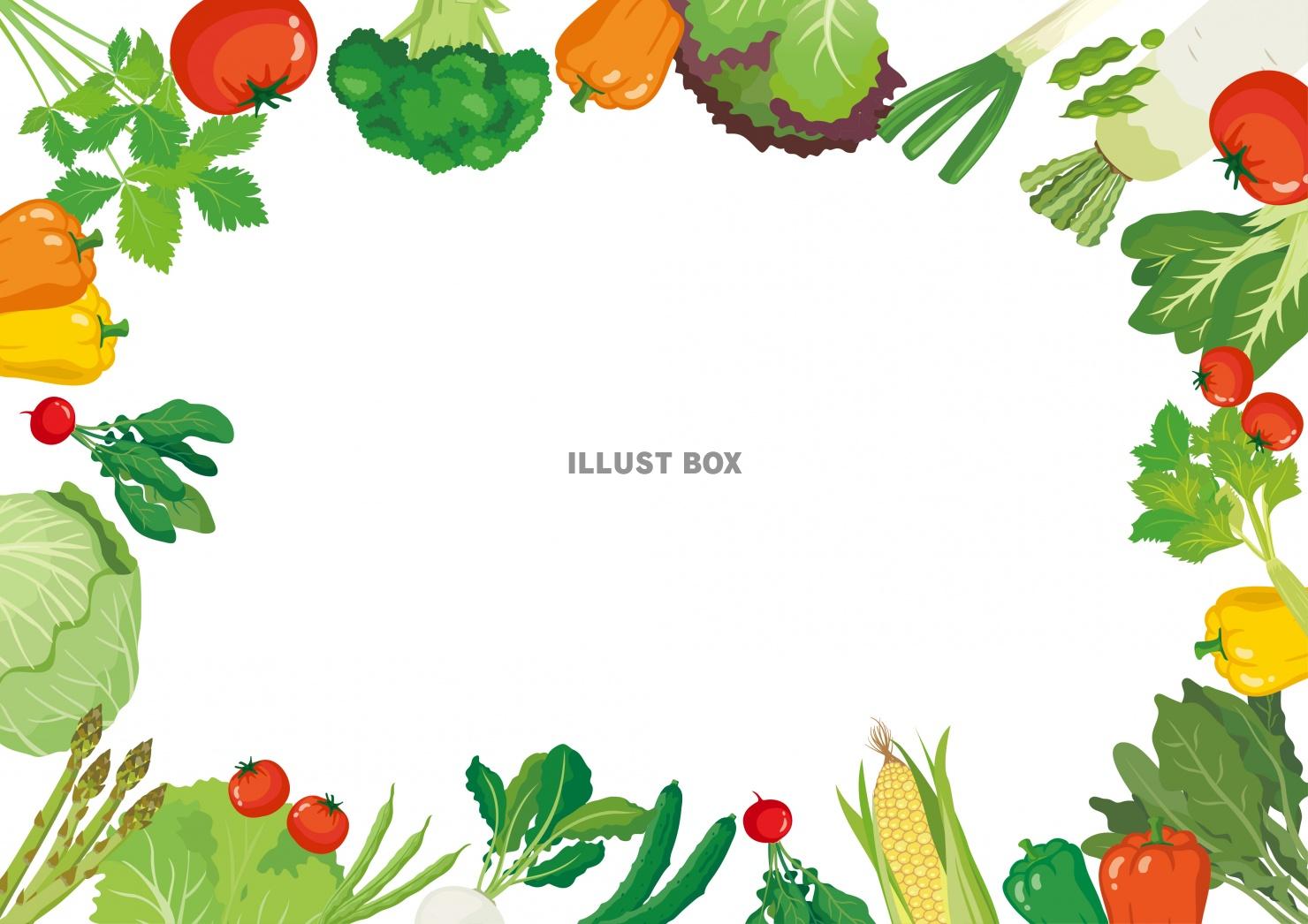 無料イラスト ベジタブル 野菜がいっぱいの背景フレーム 背景白