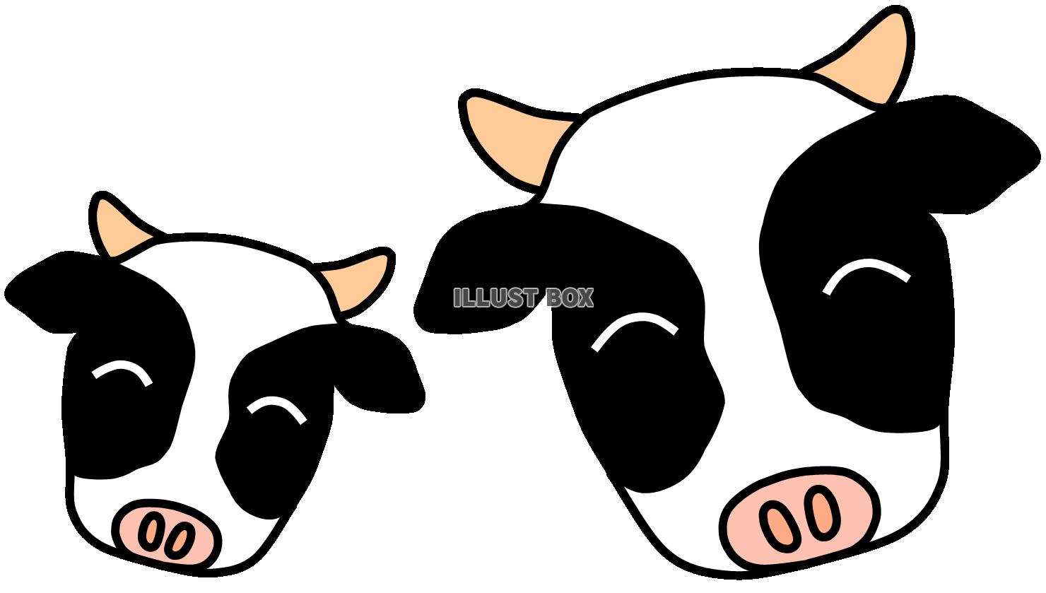 笑顔のウシのお母さんと子牛（丑年年賀状素材）