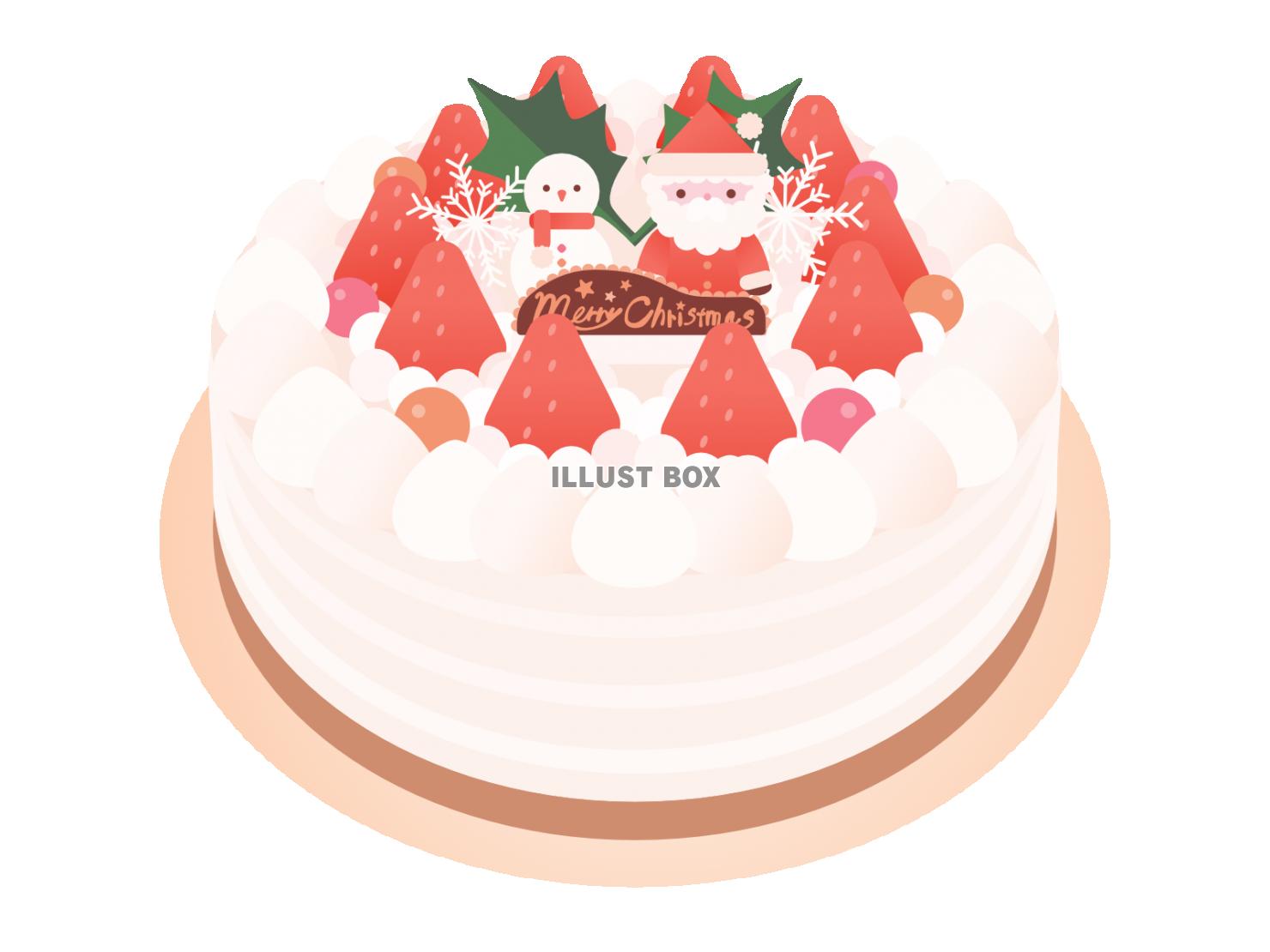 無料イラスト サンタが乗ったクリスマス用いちごのホールケーキ