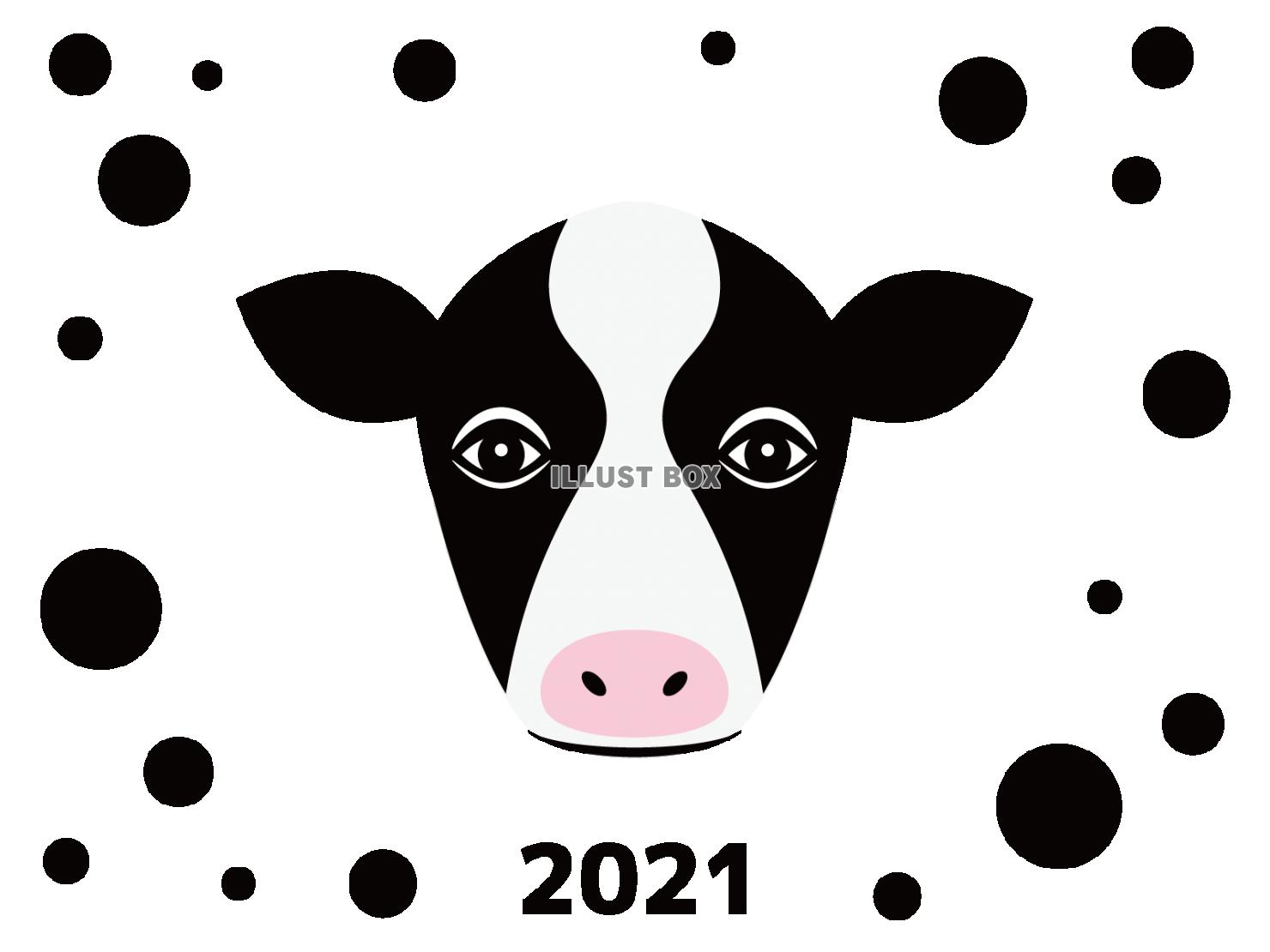 2021年　年賀状　丑年　ポップな牛のイラスト　シンプル