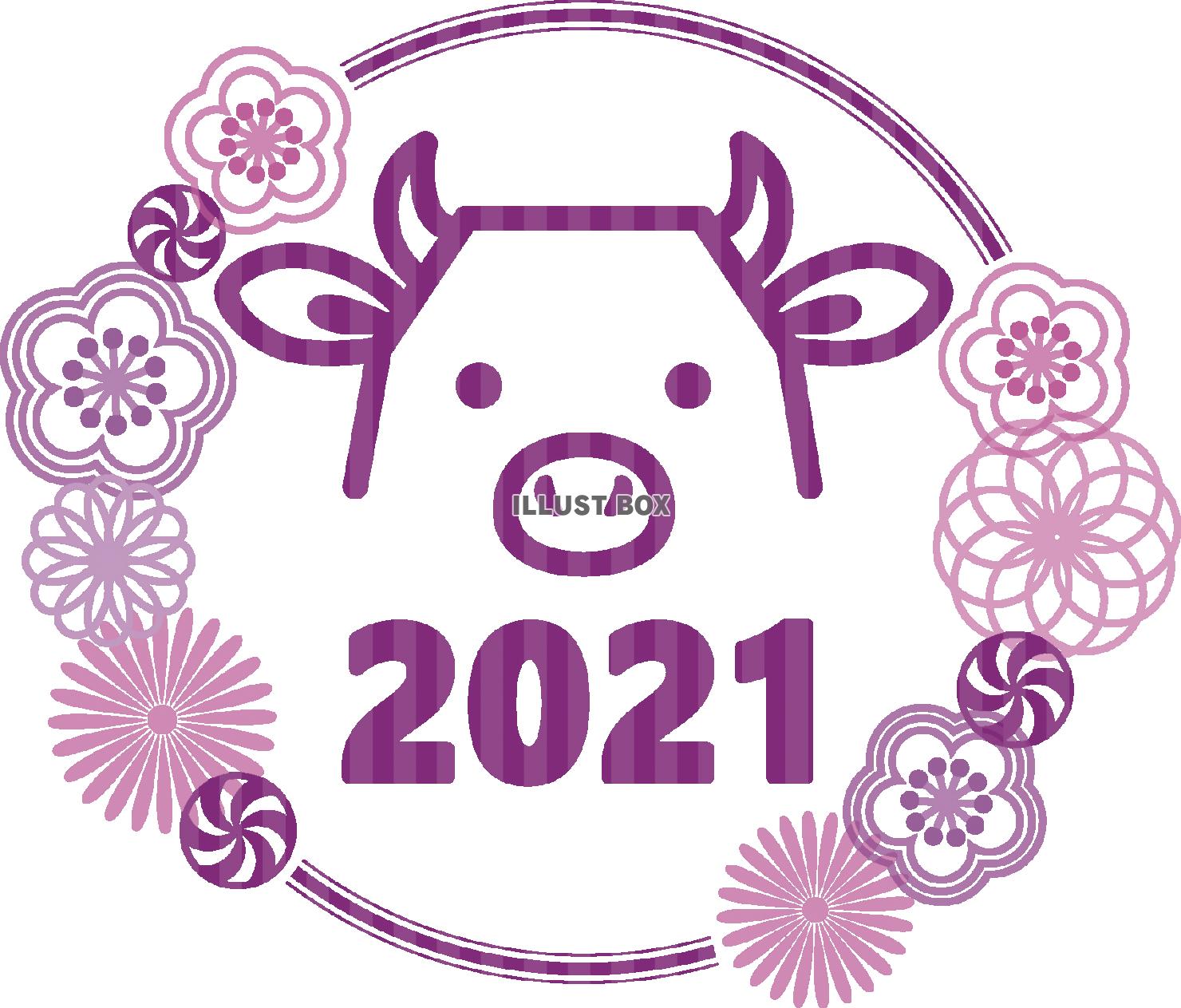 2021丑年の年賀状用　花と牛3