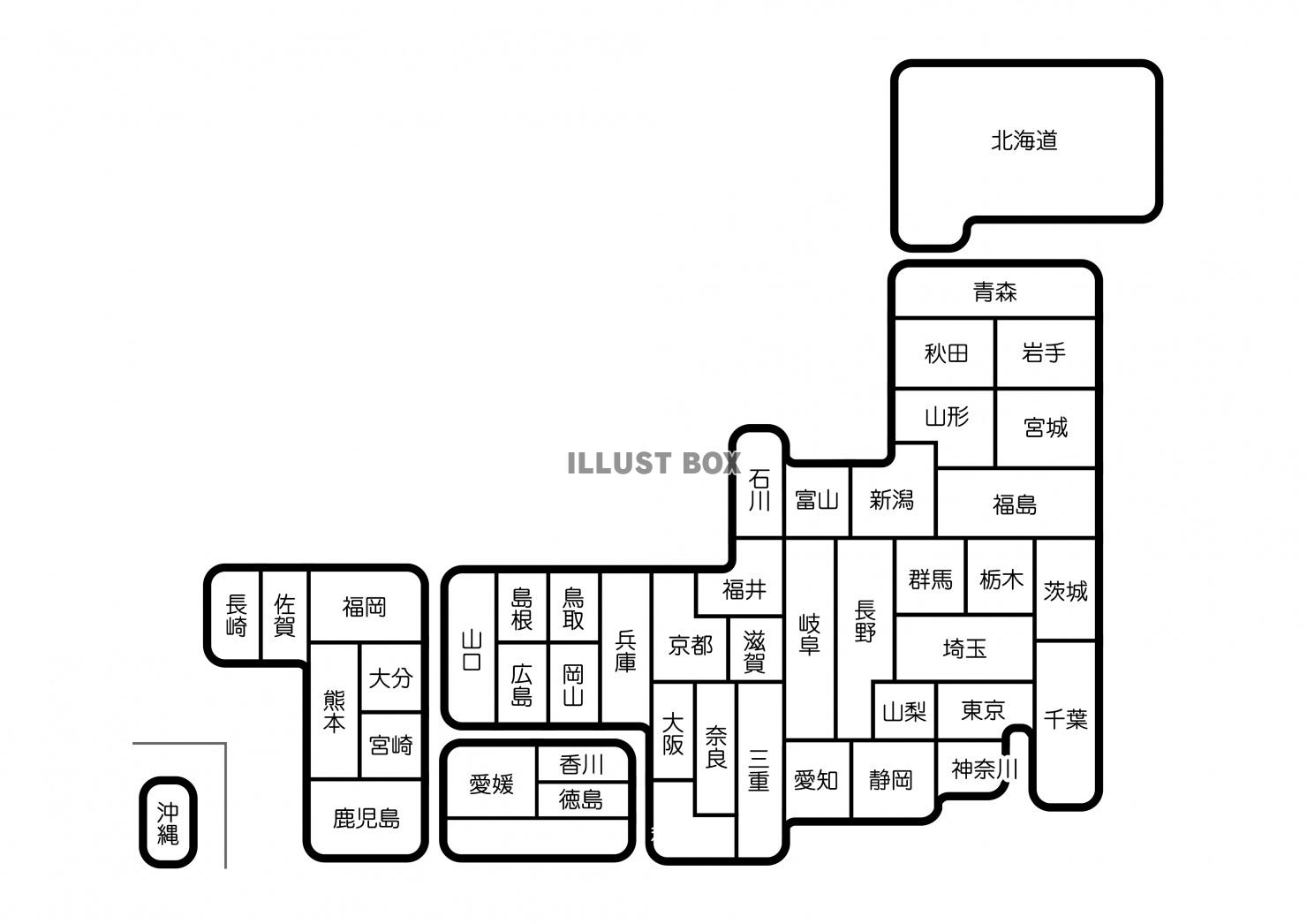 無料イラスト Japan 日本地図 県境あり シンプルタイプ