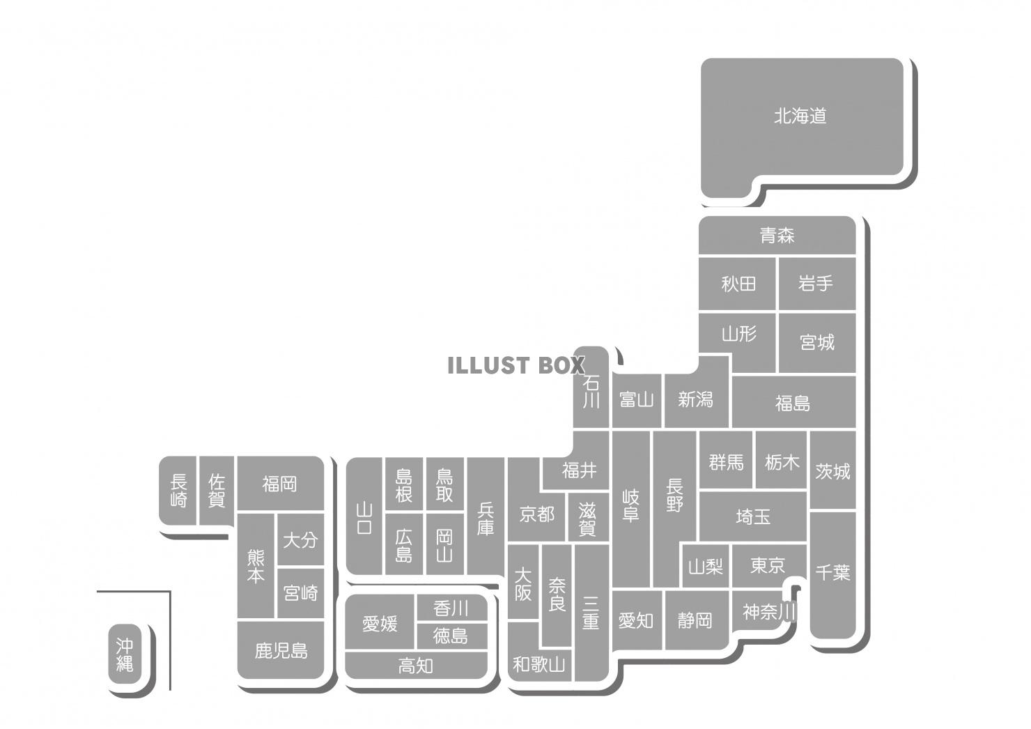 無料イラスト Japan 日本地図 県境あり シンプルタイプ