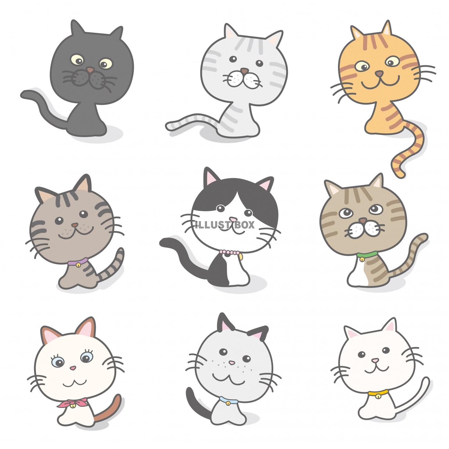 無料イラスト かわいいニャンコシリーズ 猫のイラストセット