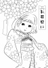 【ぬりえ】　昭和風少女ぬり絵　お花見