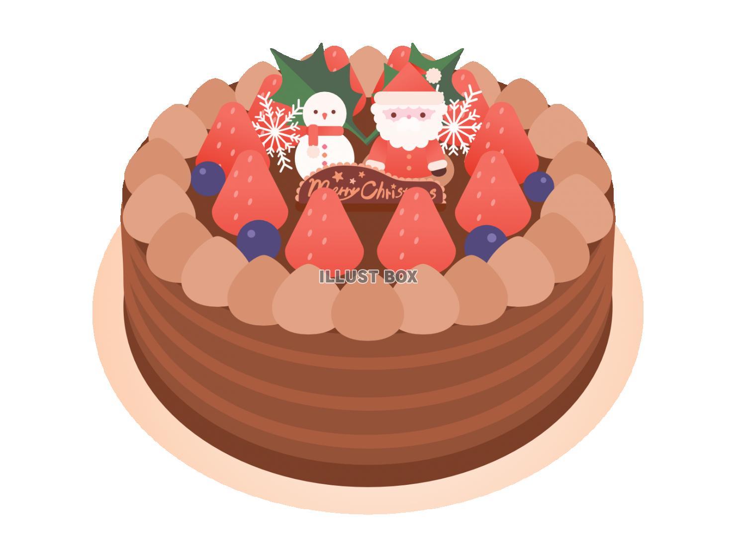 無料イラスト サンタが乗ったクリスマス用チョコホールケーキ