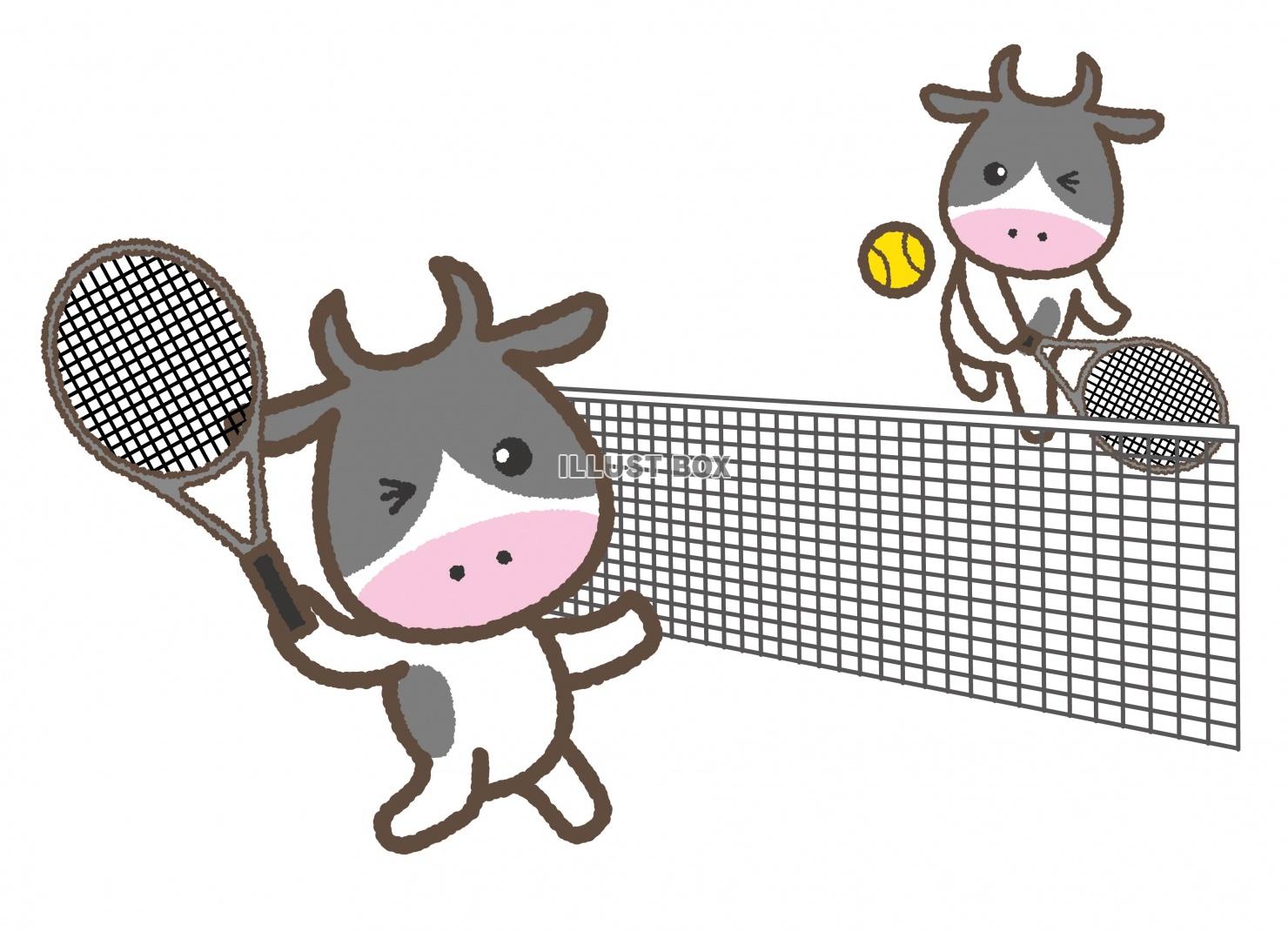 無料イラスト 丑12 37 テニスをする牛さんたち
