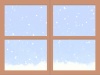 絵本風の幻想的で可愛い絵本の様な雪が降る風景の窓