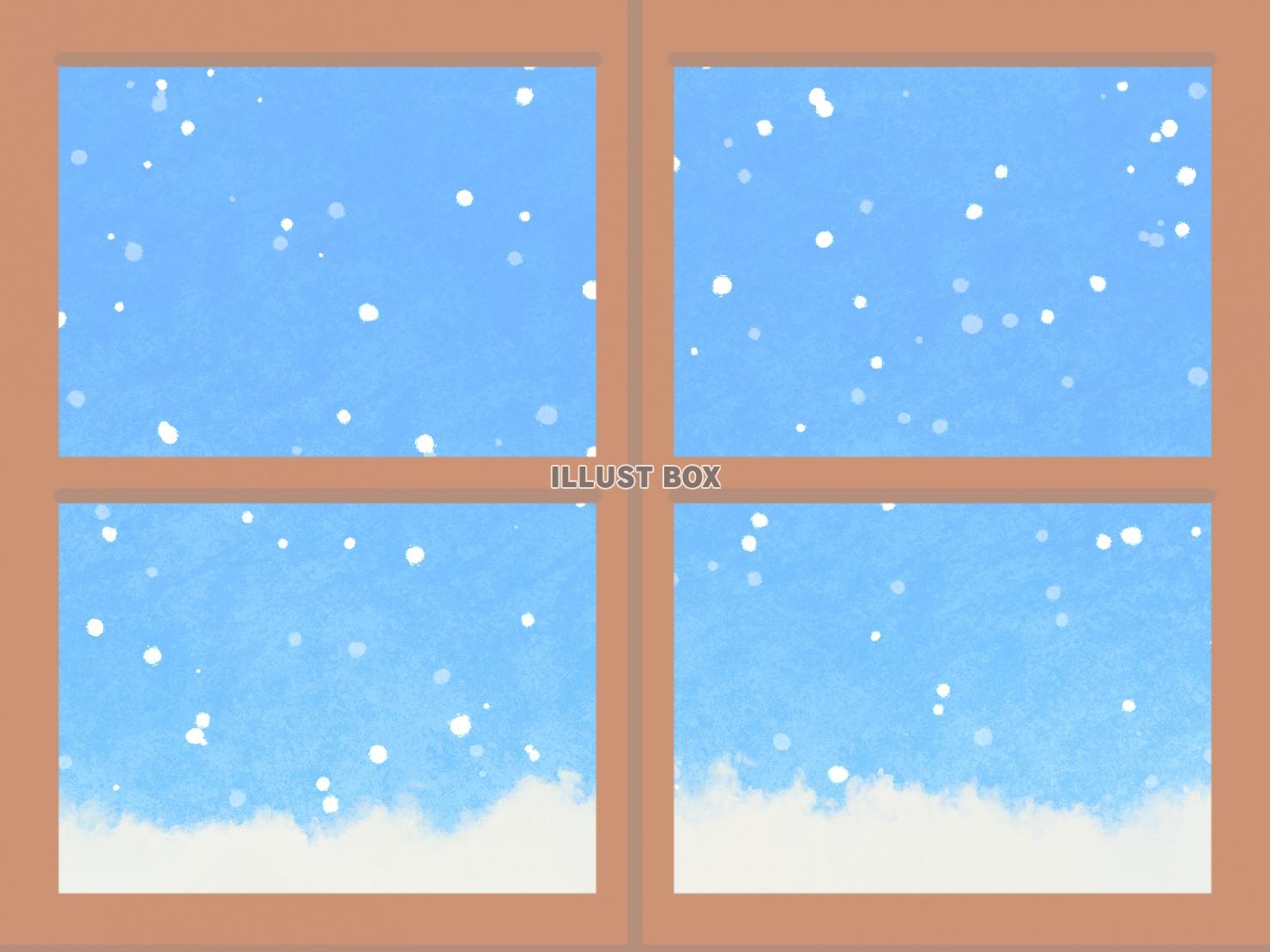 絵本風の幻想的で可愛い絵本の様な雪が降る風景の窓