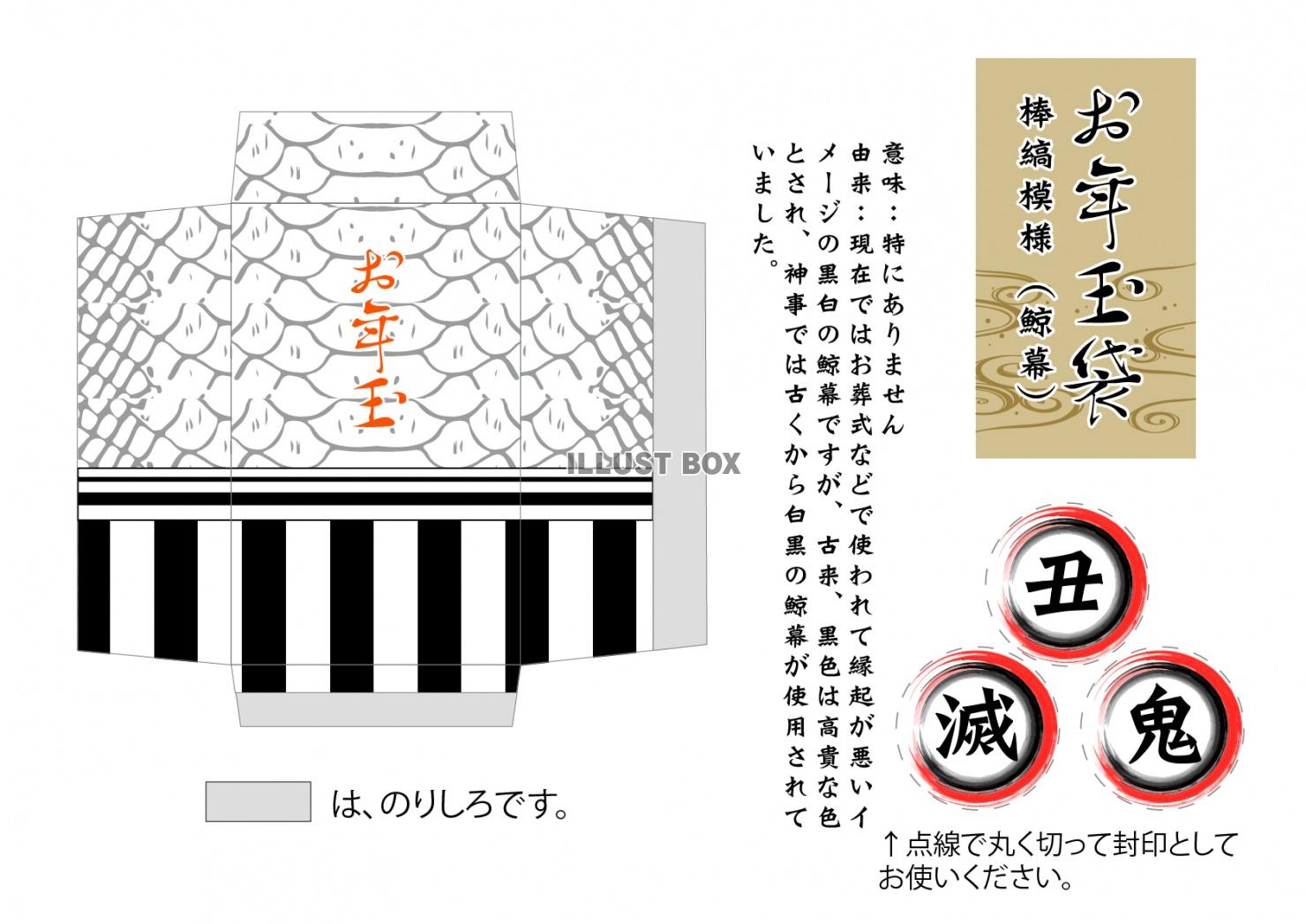 お年玉袋・ポチ袋　鬼滅で有名な伝統模様　伊黒小芭内の＜棒縞＞...