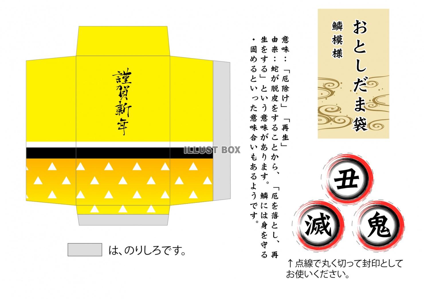 お年玉袋・ポチ袋　鬼滅で有名な伝統模様　我妻善逸の＜鱗＞