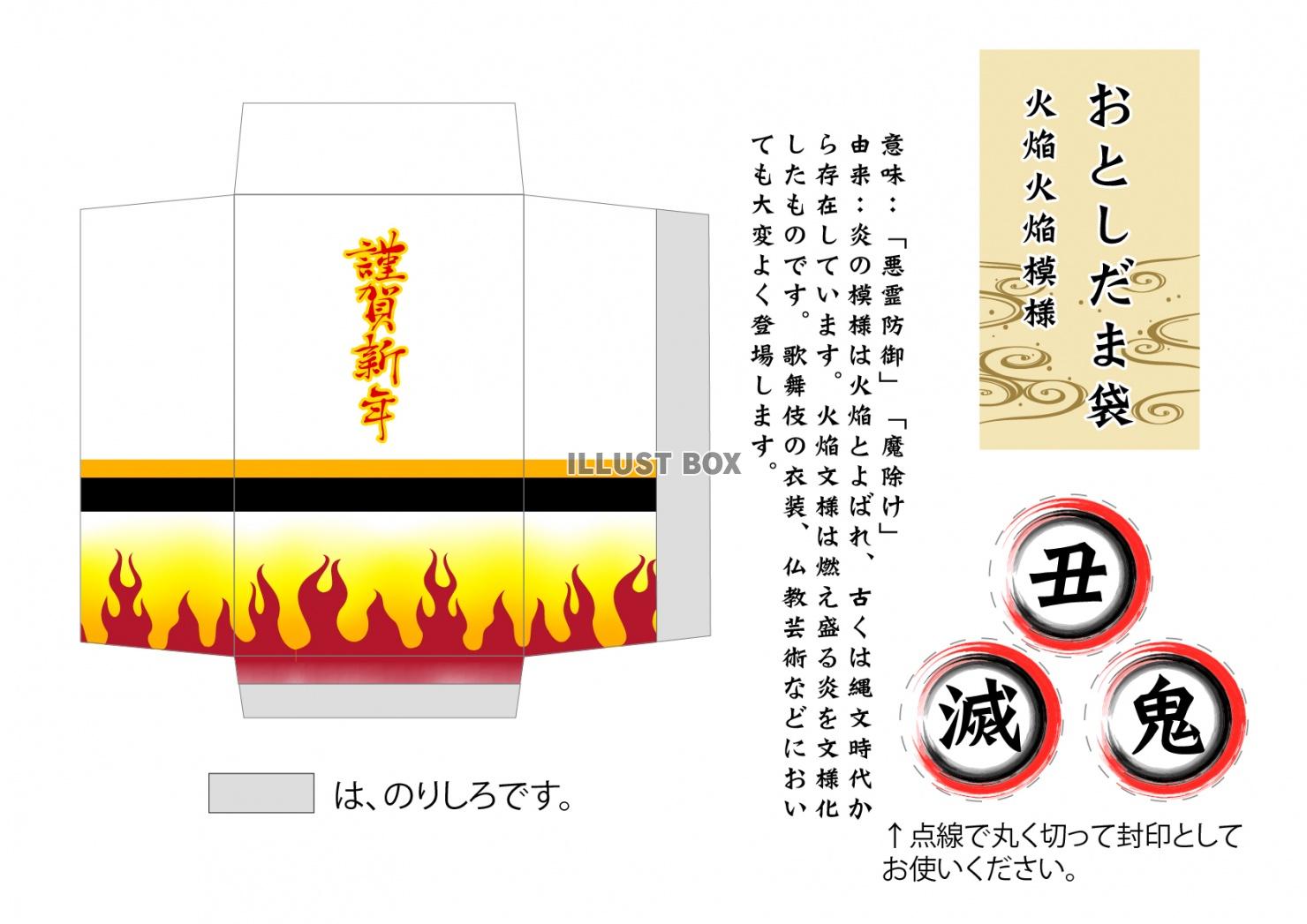 お年玉袋・ポチ袋　鬼滅で有名な伝統模様　煉獄杏寿郎の＜火焔＞