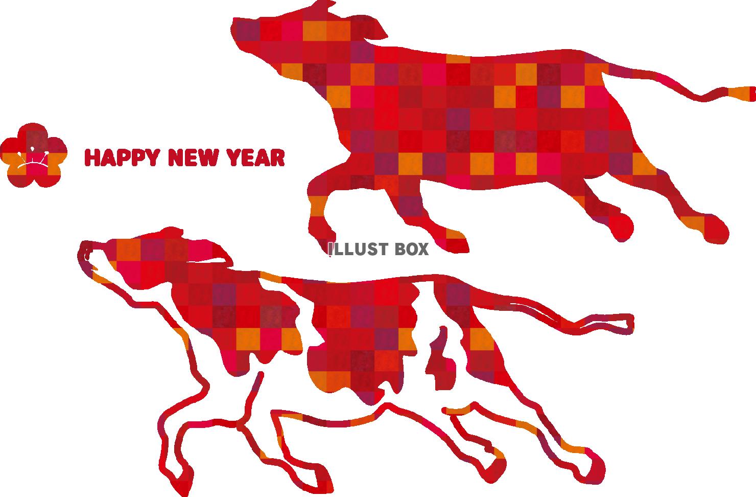 透過PNG丑年年賀状赤牛シンプル干支動物1月新年冬お正月素材...