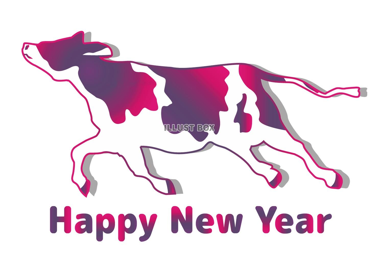 丑年年賀状紫牛シンプル干支動物和サイバーパンク風1月冬新年素...
