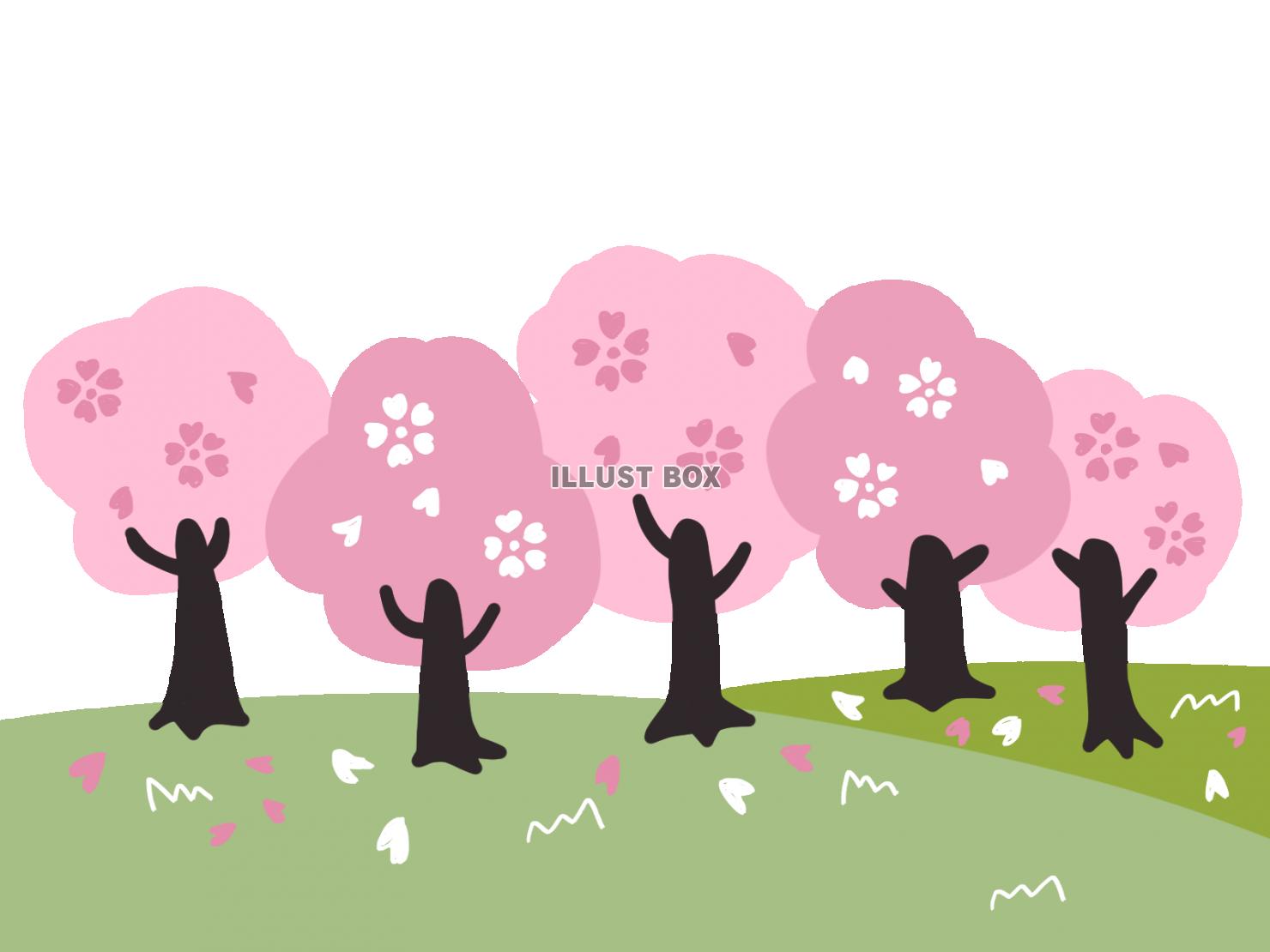 無料イラスト 桜満開の桜並木