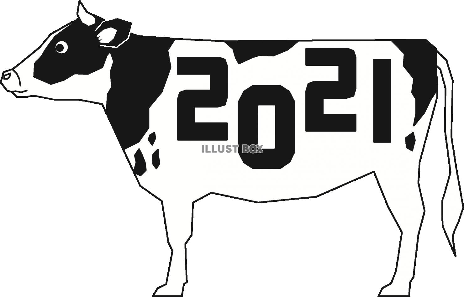 無料イラスト 21年の牛のモノクロイラスト