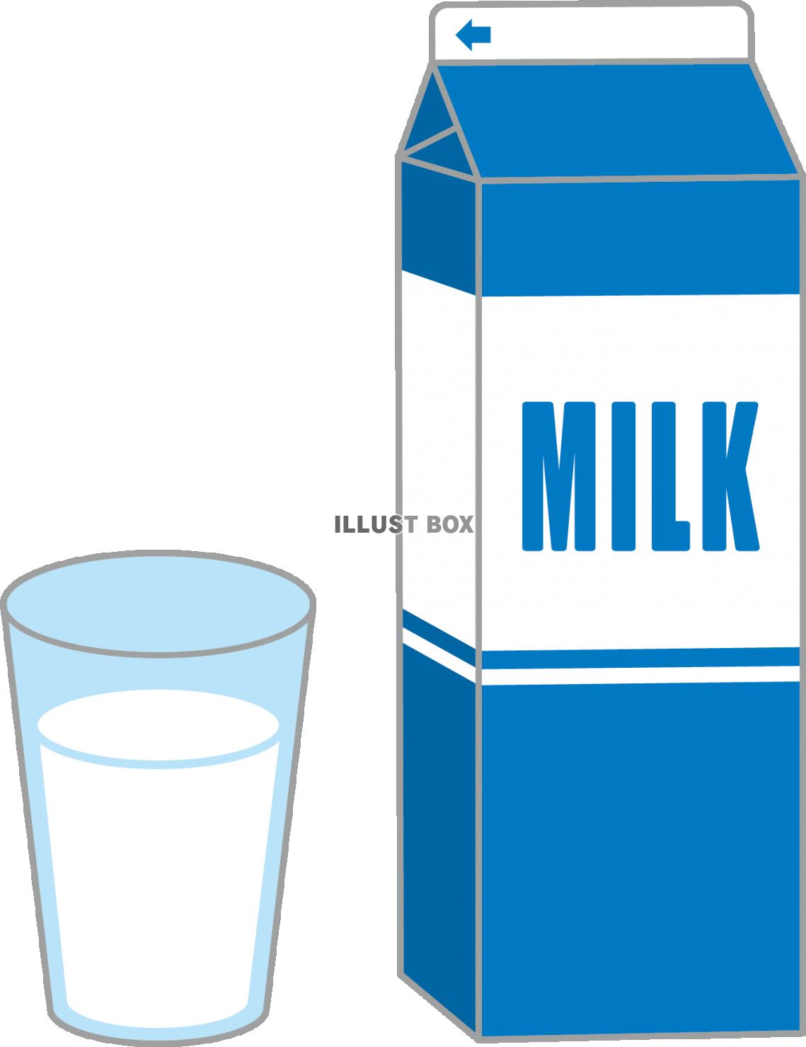 牛乳パック（青）1000mlとガラスコップ 
