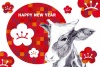 丑年年賀状手描き乳牛干支動物1月梅花植物新年冬お正月和風絵素材令和三年2021年