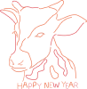 透過PNG年賀状2021年丑年テンプレート乳牛赤ウシ線画干支1月冬お正月イラスト