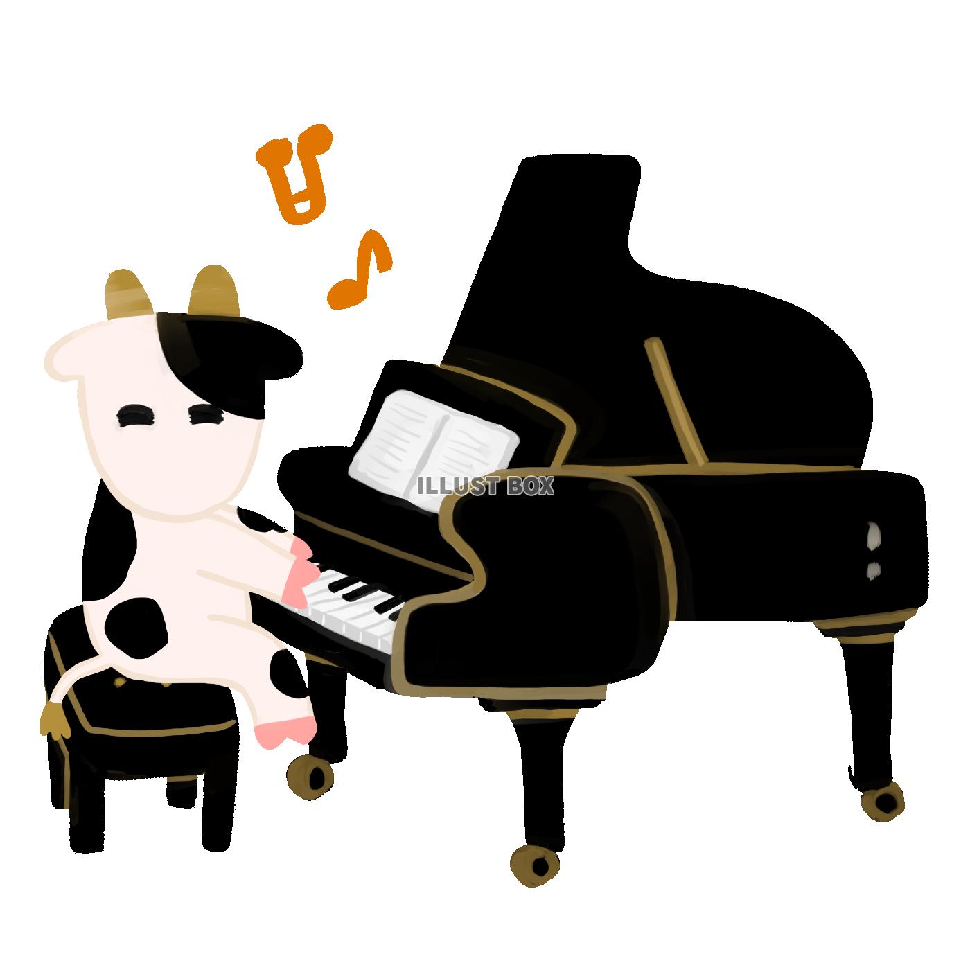 ピアノを演奏する牛　年賀状素材