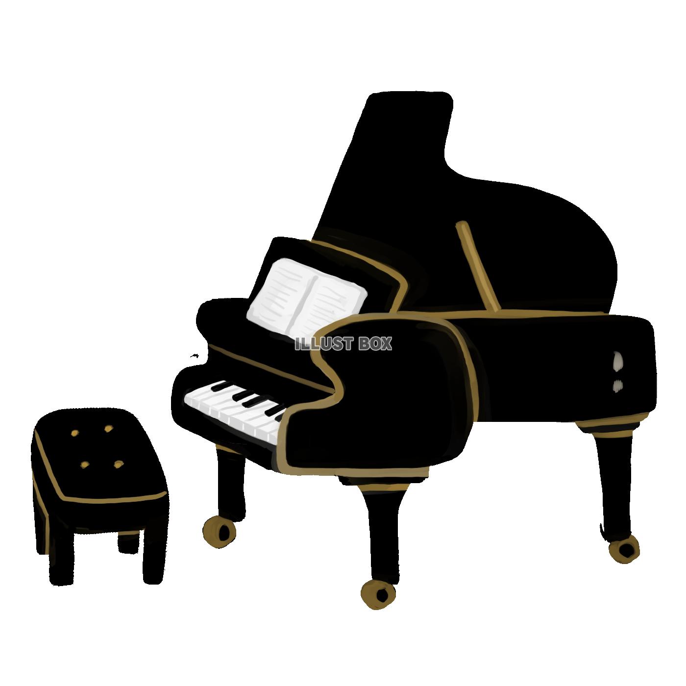無料イラスト 黒いグランドピアノ 手描き風
