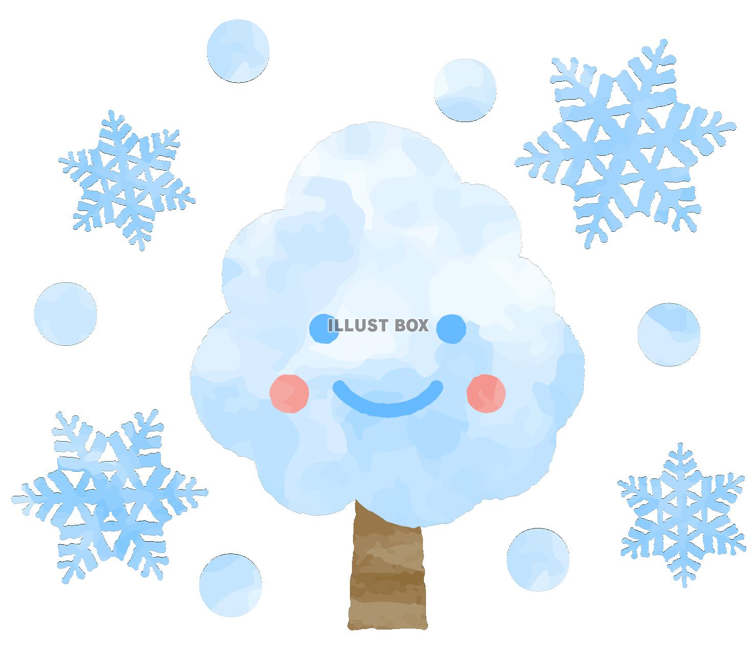 笑顔の雪が積もった冬の木
