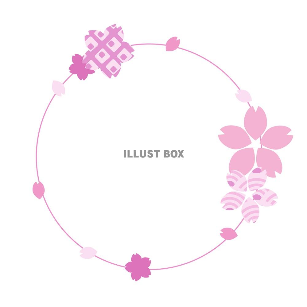 無料イラスト 桜と和柄の丸型フレーム