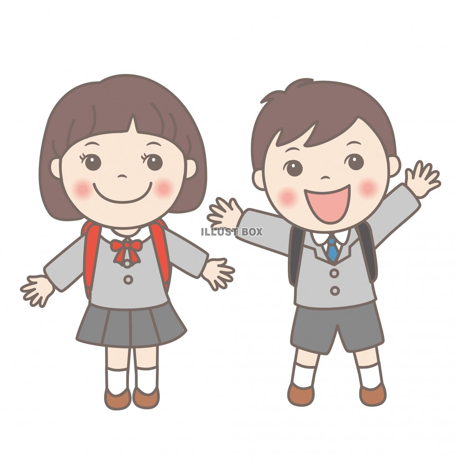 無料イラスト 子供イラスト ランドセルを背負う小学生 男の子と女の子