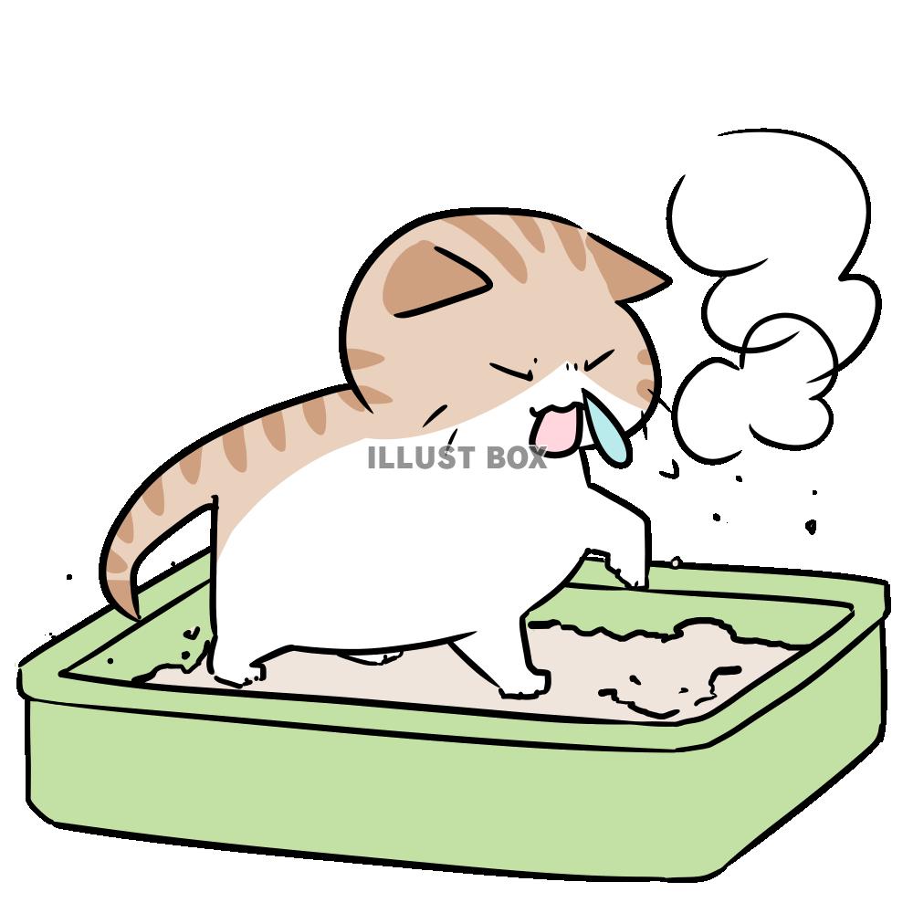 無料イラスト 猫砂でくしゃみをする猫