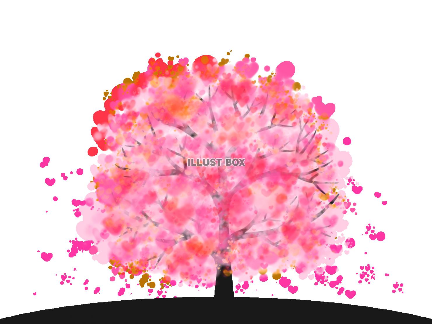絵本風の「幻想的で綺麗なハートの咲く木」イラスト