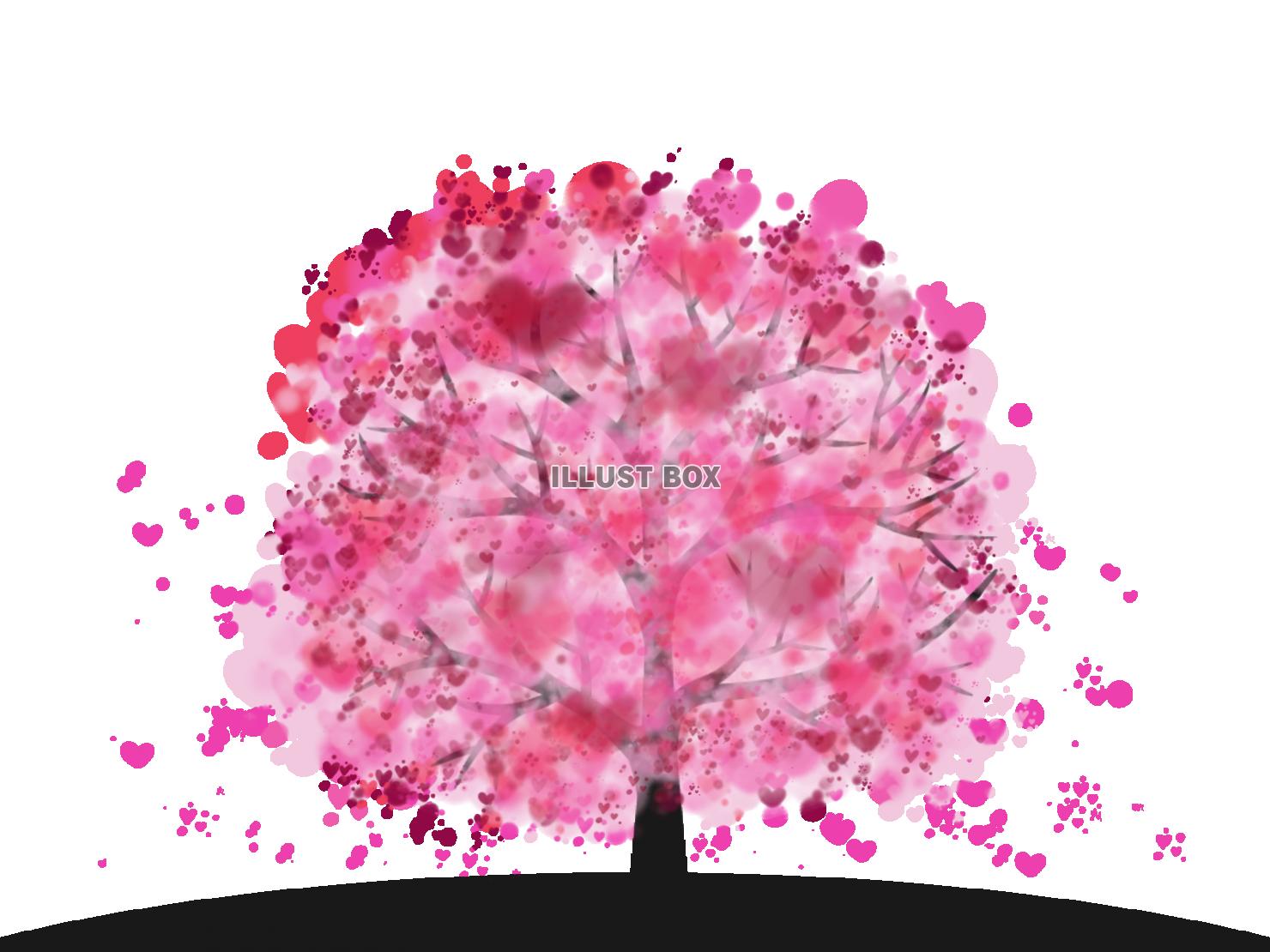 無料イラスト 絵本風の 幻想的で綺麗なハートの咲く木 イラスト