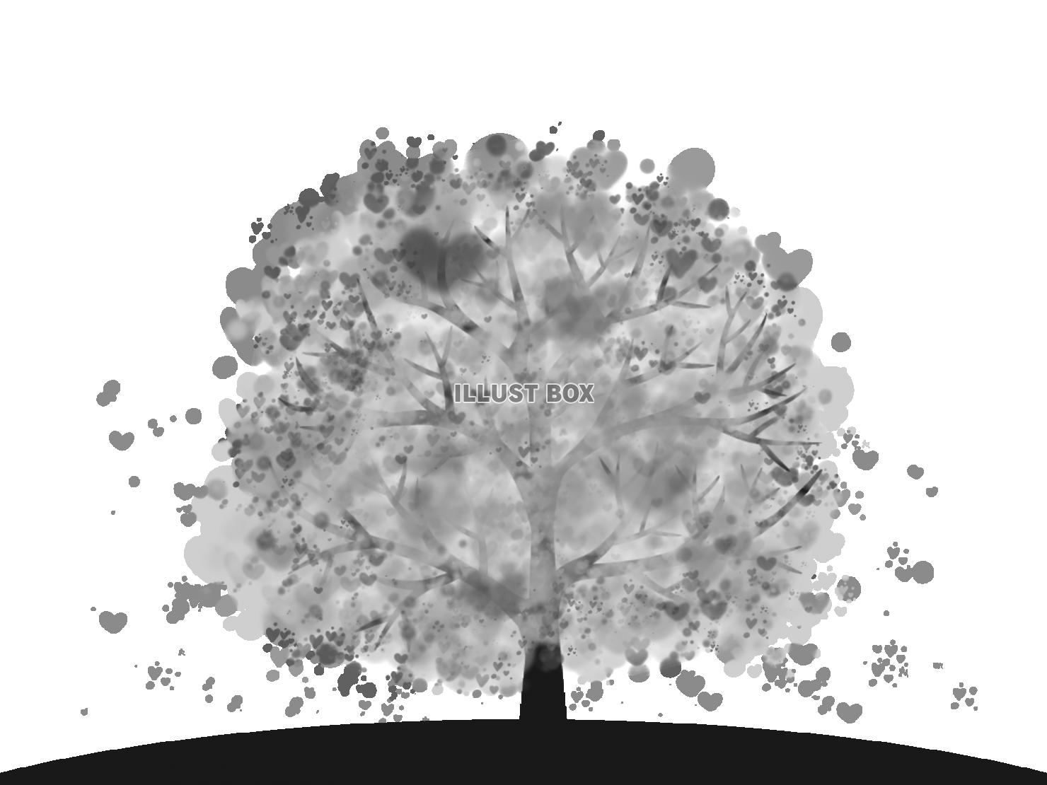 絵本風の「幻想的で綺麗なハートの咲く木」イラスト