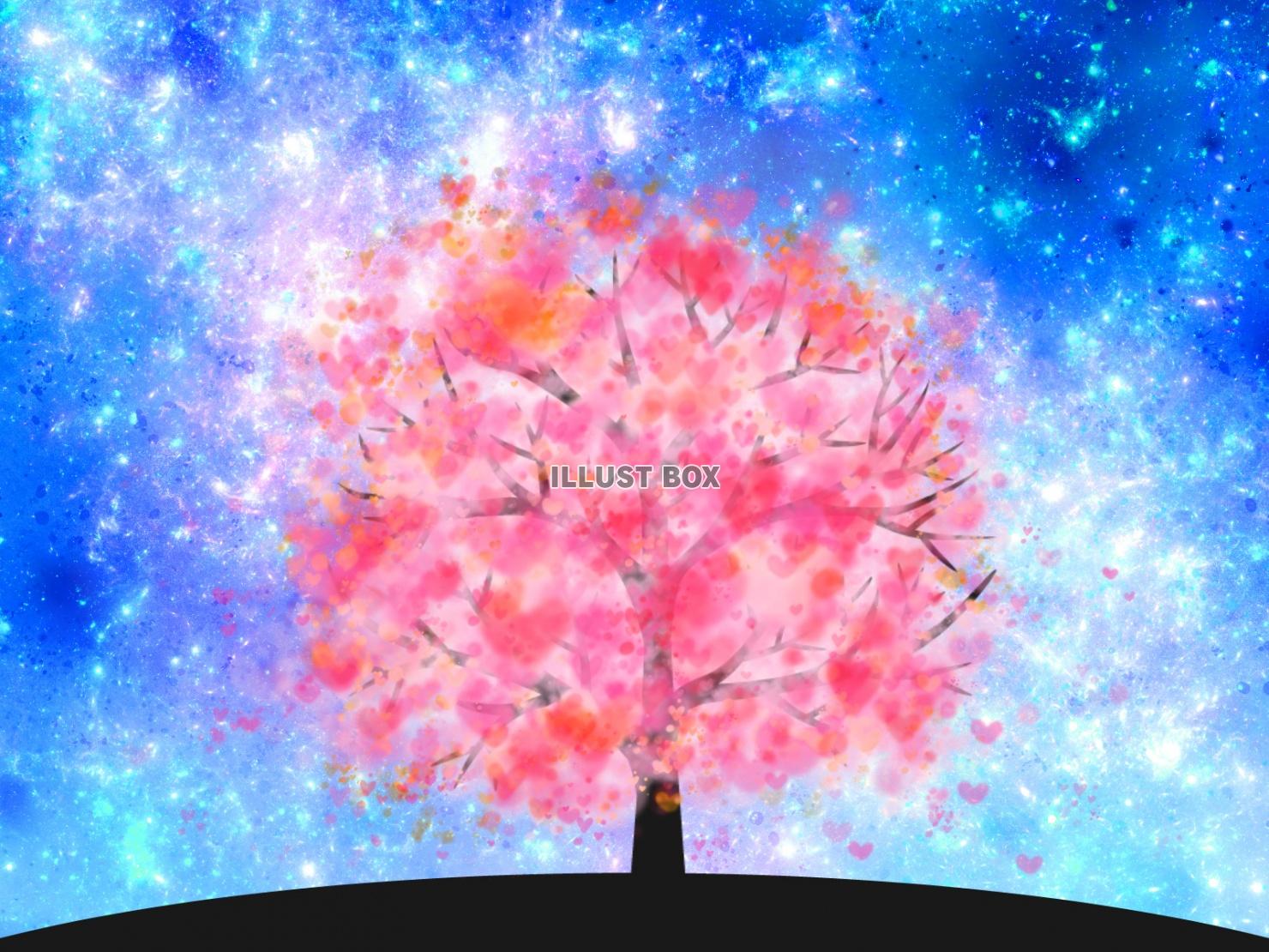 絵本風の「幻想的で綺麗なハートの咲く木」イラスト：イラスト無料