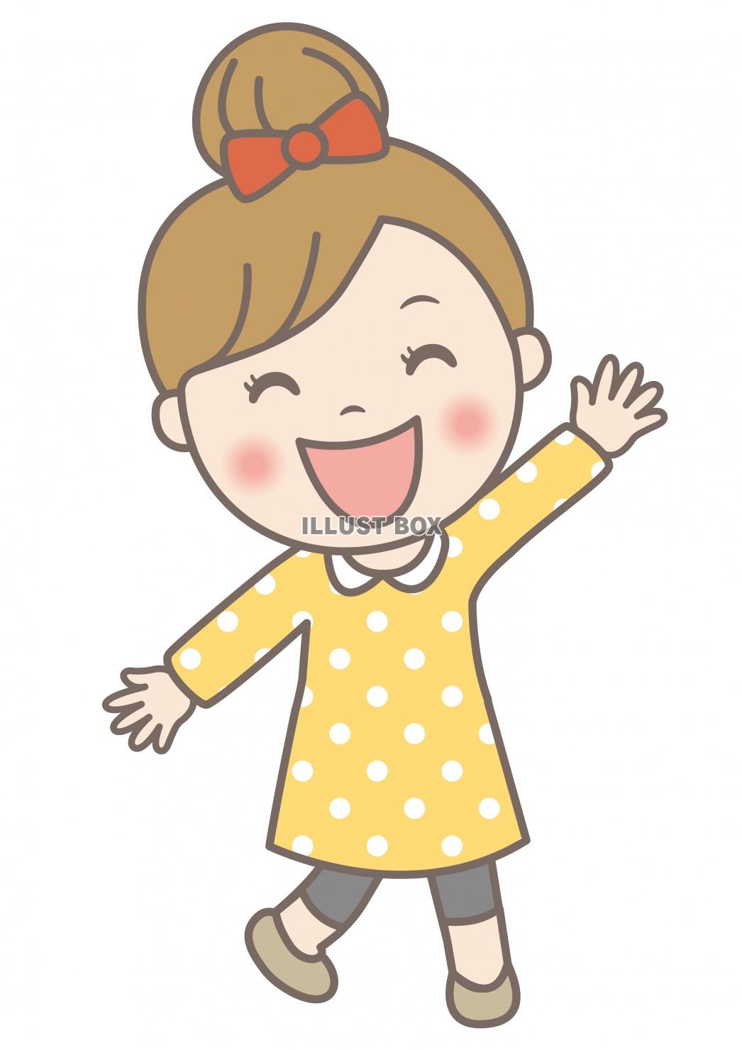 無料イラスト 子供イラスト お団子ヘアの女の子 返事