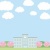 正方形フレーム　春　学校と桜