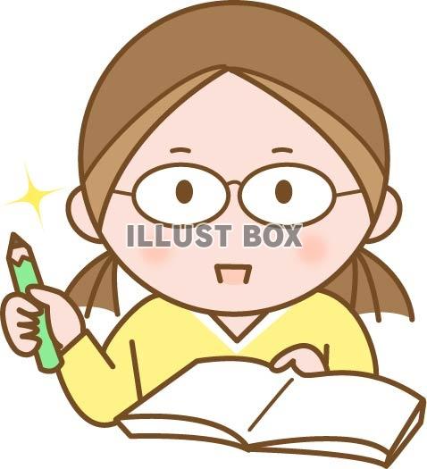 無料イラスト 勉強をするメガネの女の子