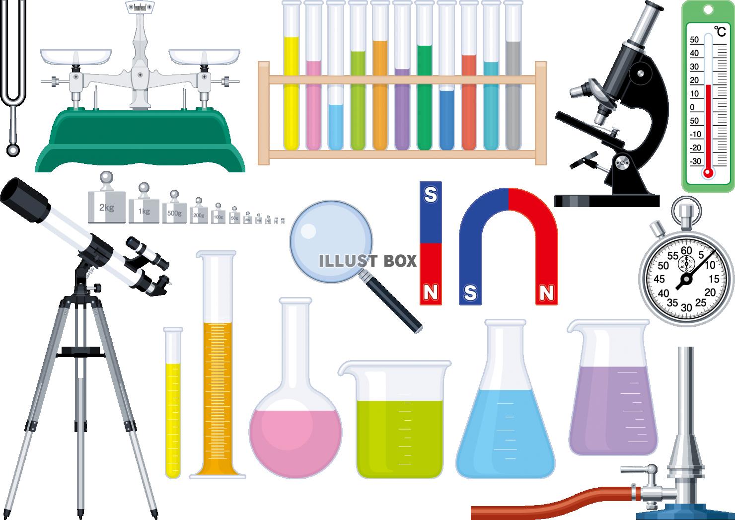 無料イラスト 理科 科学 化学 実験用具のセット