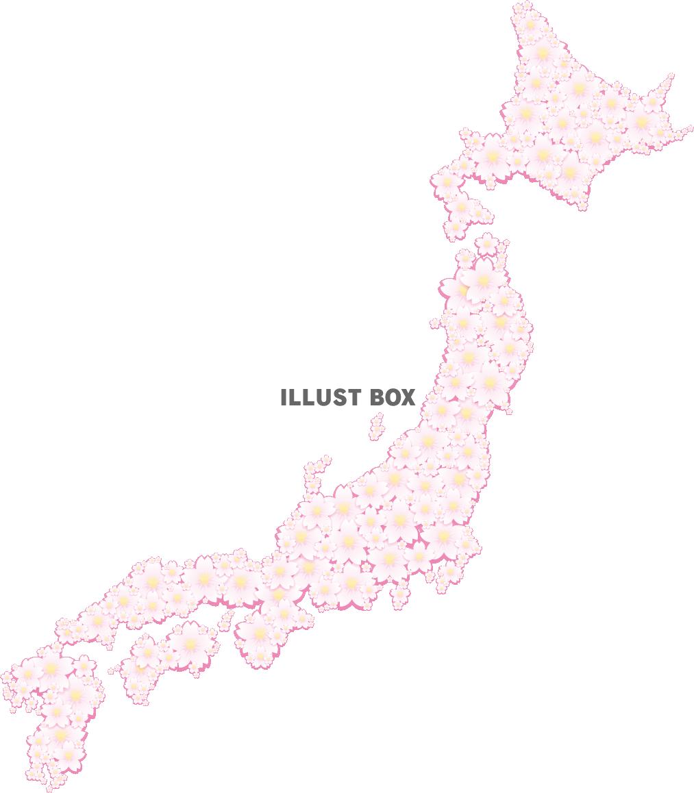 満開の桜の花で作った日本地図