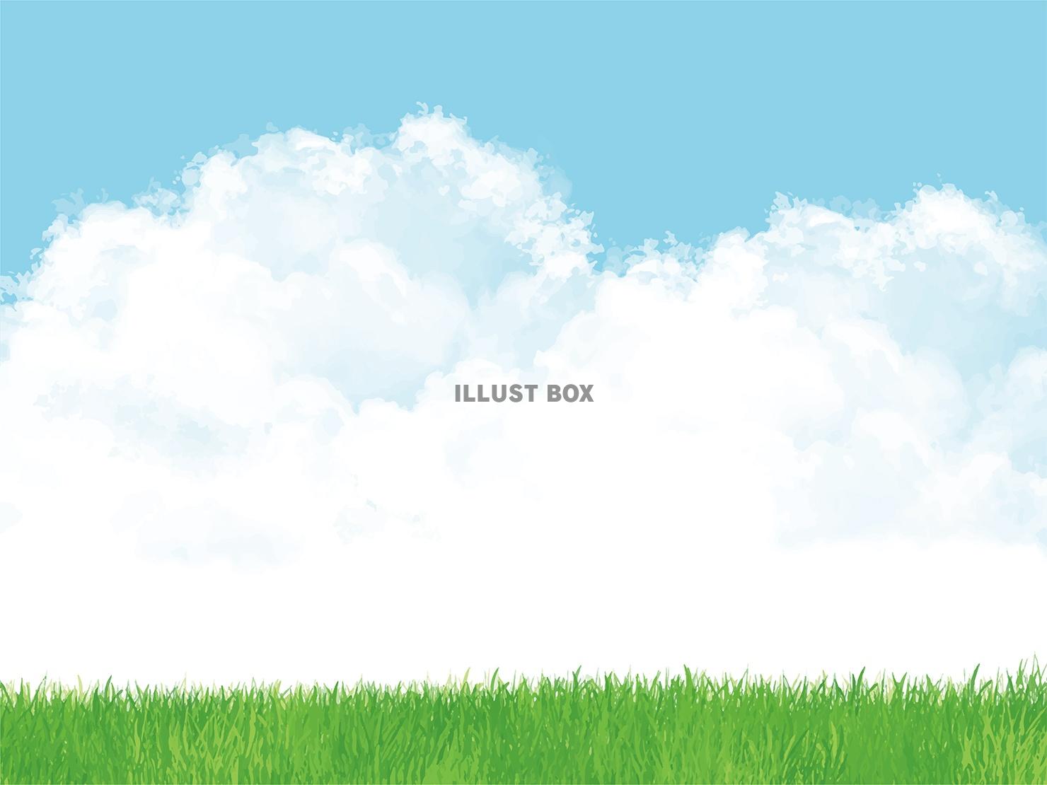 無料イラスト 水彩風の雲と草の背景素材
