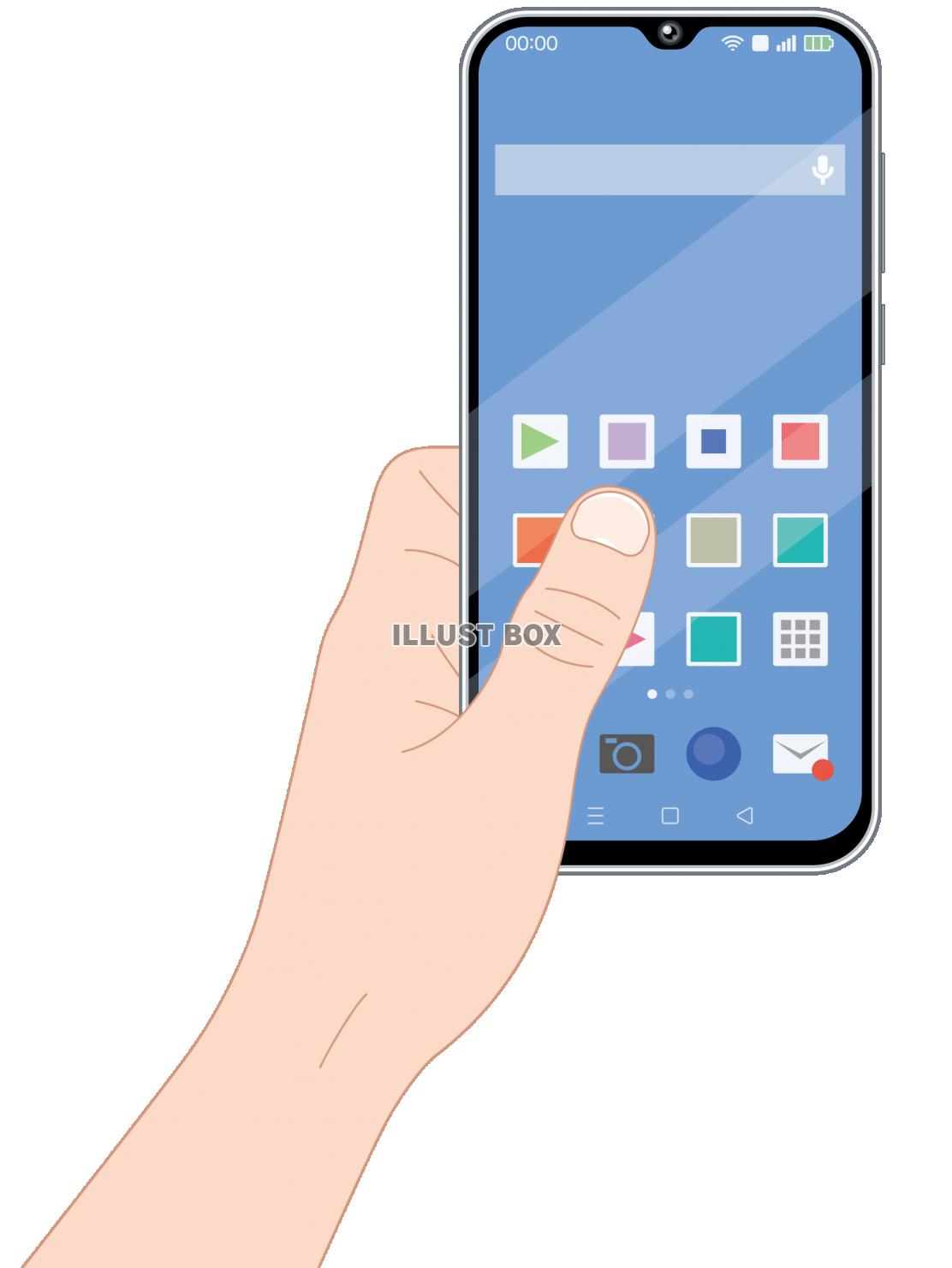 無料イラスト スマホを操作する手 ホーム画面