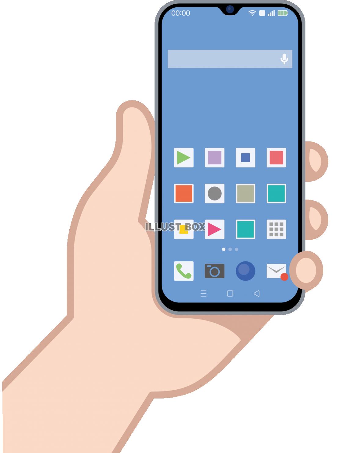 無料イラスト スマホを持つ手 ホーム画面