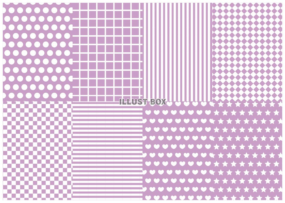 パターン（水玉、線、チェック、ハート、星）紫