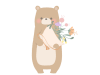 花束を持つクマのイラスト　線なし